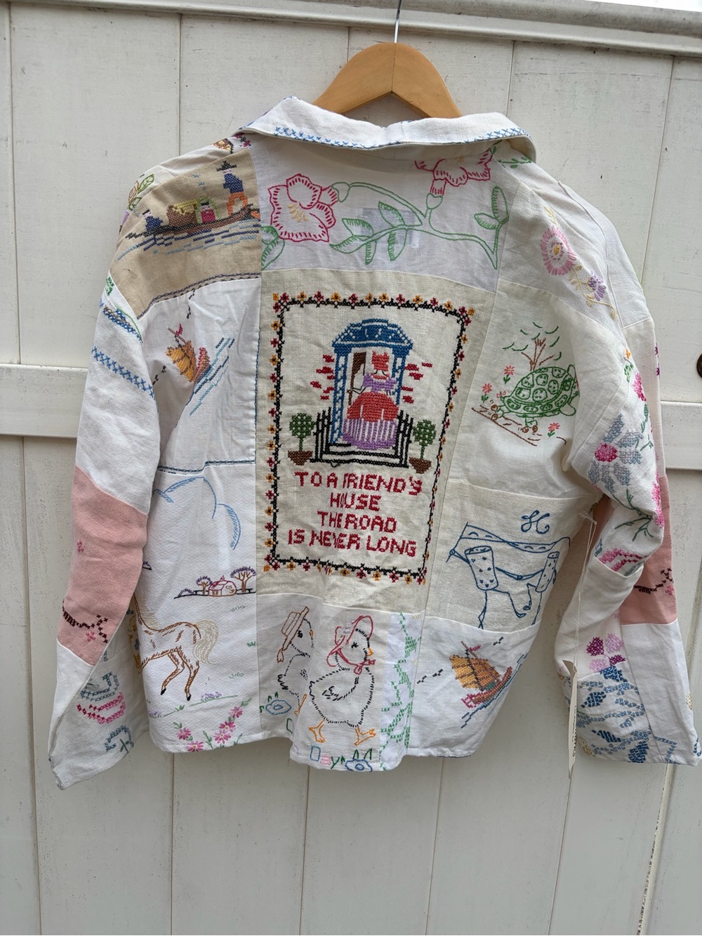 NWT Leeba Marks Dead Stock Vintage Tablecloth Hand Embroidered Blouse Cottage - Picture 10 of 15